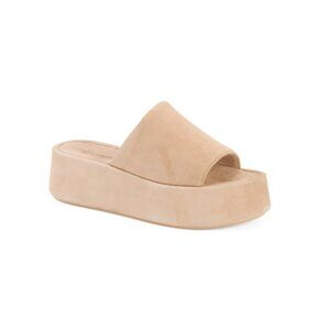 LA CANADIENNE Sand Made In Italy Suede Kyrie Platform Slide Sandals
